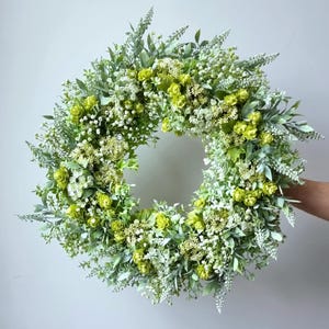 Farmhouse flower door wreath, front door decoration, rustic yellow flower wreath, cottage decor, year round wreath, bridal shower wreath