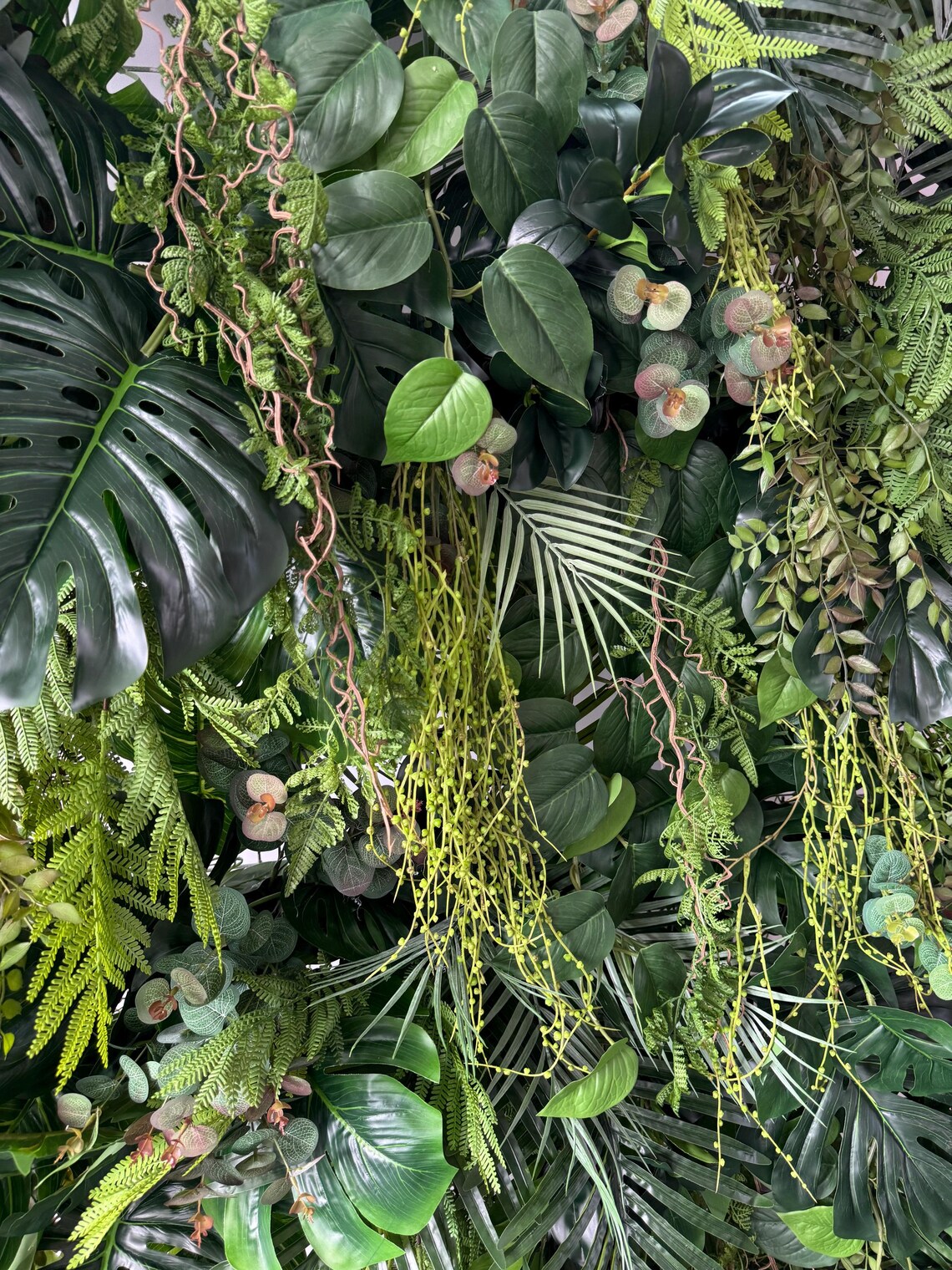 Curated visual reference: Gallery Detail: Faux Tropical Greenery Wall Silk Greenery Backdrop Artificial