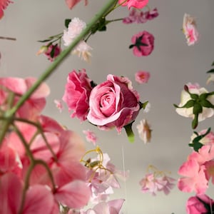 Hanging flowers romantic decor, silk floating flower garland, floral party backdrop image 6