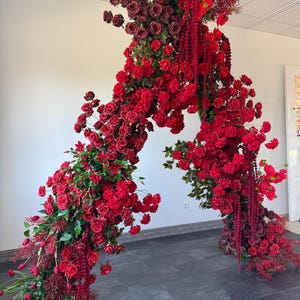 Custom flower arch garland, burgundy rose hydrangea arch arrangement, silk flower archway, wedding backdrop, artificial reception flowers