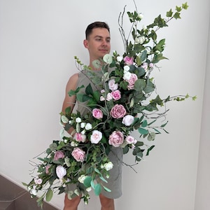 Welcome sign flowers, purple rose swag, wedding flower arch, silk arbor flowers, greenery flower swag, wedding decoration, wedding garland
