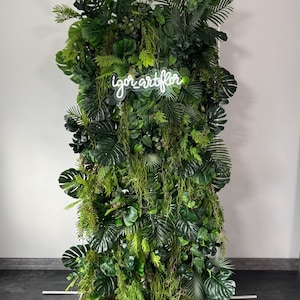 Faux tropical greenery wall, silk greenery backdrop, artificial greenery wall, plant wall decor, photo backdrop, real touch greenery panel