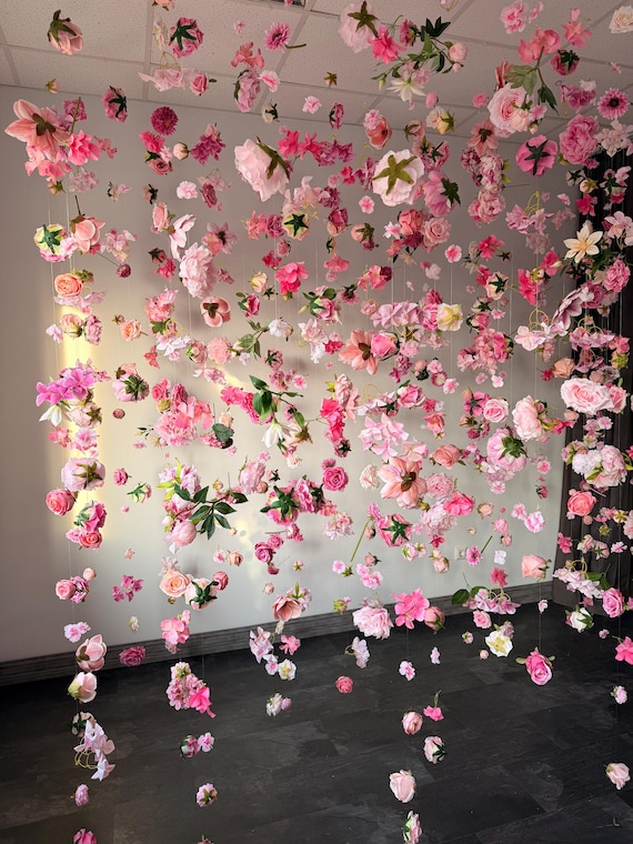 Hanging flowers romantic decor, silk floating flower garland, floral party backdrop