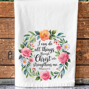 Floral Bible Verse Tea Towel: Christian Kitchen Decor