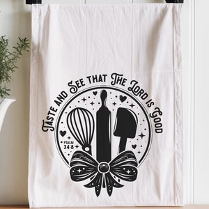 Tea Towel, Christian Kitchen Towel, Bible Verse Kitchen Decor, Cotton Twill Housewarming Gift, Hostess Gift, Kitchen Accessories