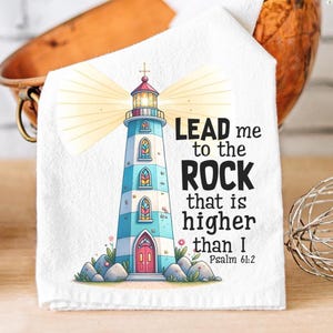 Tea Towel, Bible Verse Kitchen Towel, Religious Lighthouse Dish Cloth, Inspirational Home Decor, Christian Gift, Scripture Dish Towel