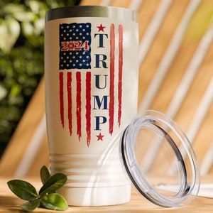Trump 2024 Tumbler: American Flag Stainless Steel Travel Cup (20oz)
