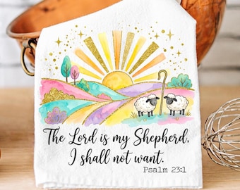 Paño de cocina con versículo bíblico del Salmo 23:1 / Toalla de cocina con versículo bíblico cristiano
