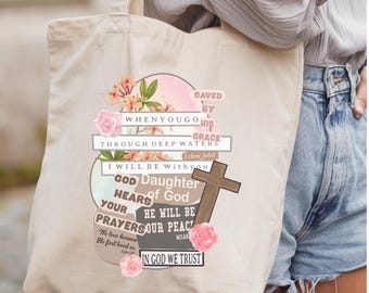 Christian Faith Cotton Canvas Tote Bag: Bible Verse Collage