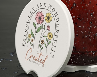 Soapstone Car Coaster: Bible Verse Floral Absorbent Drink Holder