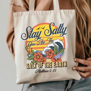 Christian Tote Bag: &quot;Stay Salty&quot; Bible Verse, Reusable Cotton Canvas