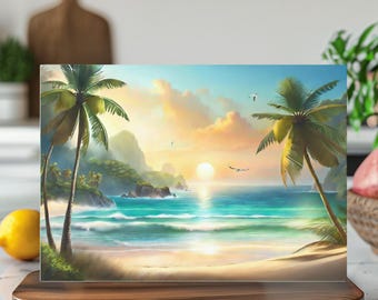 Beach Sunset Tempered Glass Cutting Board: Coastal Kitchen Decor
