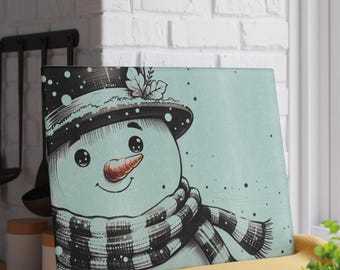 Glas-Schneemann-Schneidebrett: Schwarz-Weiße Landhaus-Küchendekoration