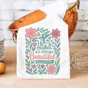 Christian Floral Tea Towel: Bible Verse Kitchen Decor, Religious Gift