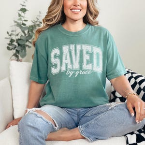 Christian Comfort Colors T-shirt, Bible Verse Saved by Grace Tee,  Religious Christian Clothing, Faith Apparel, Perfect Christian Gift