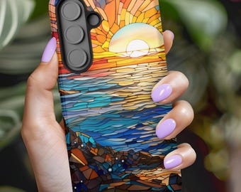 Stained Glass Ocean Sunset Phone Case: Beach Lover Gift