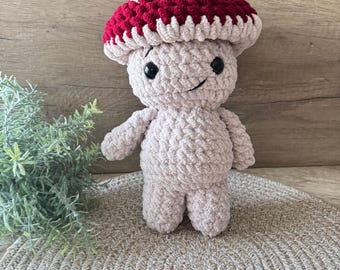 Crocheted Mushroom Boy Plushie, Stuffed Mushroom Toy, Amigurumi Mushy person