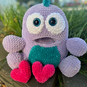 Interactive stuffed Monster, Crochet Toy Monster, Plush Alien Monster, Stuffed Purple Monster,  kid friendly toy  Ready to ship!