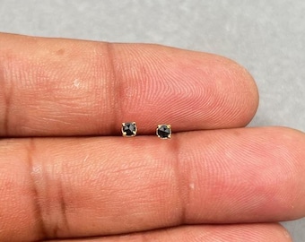 AAA Black Diamond Stud Earrings: 14K Yellow Gold Dainty Jewelry