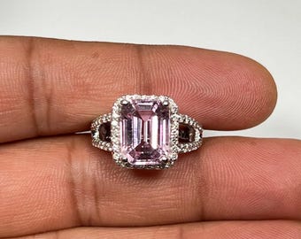 Bague diamant 0,56 ct et kunzite, or 14 carats, élégante bague de fiançailles ou de tendance avec pierres précieuses rose-violet