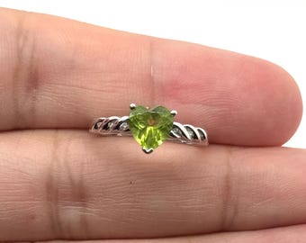 Peridot Heart Shaped Ring | 14K White Gold Diamond Accent — August Birthstone Gift for Her Romantic Jewelry