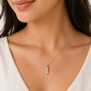 Diamond Three Stone Pendant | 18K White Gold Necklace — Elegant Everyday Gift for Her