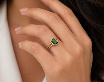Peridot Ring 14K Yellow Gold | Emerald Cut Solitaire — August Birthstone Statement Gift