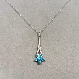 Marquise Swiss Blue Topaz Pendant | 14K White Gold Diamond Necklace