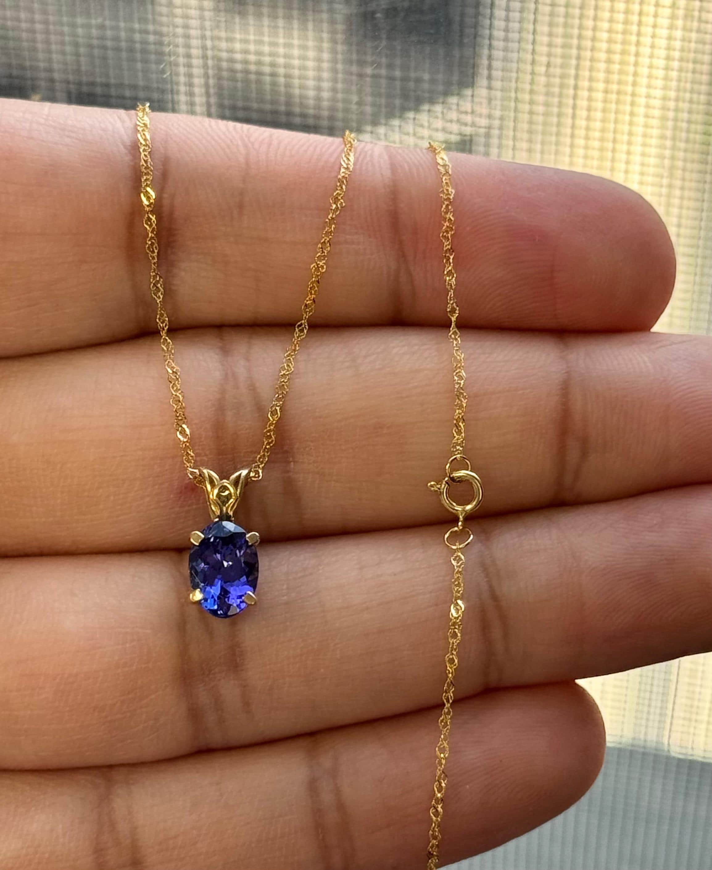 Heirloom Tanzanite Pendant 8x6mm | 1.00-1.52 Ct Oval Solitaire | 14K Yellow Gold Scroll Necklace | December Birthstone | Natural Tanzanite