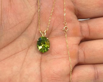 14K Yellow Gold Peridot Pendant Necklace – Natural Green Gemstone