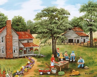 Folk Art Primitive Isobell The Cow On 8x10 Canvas