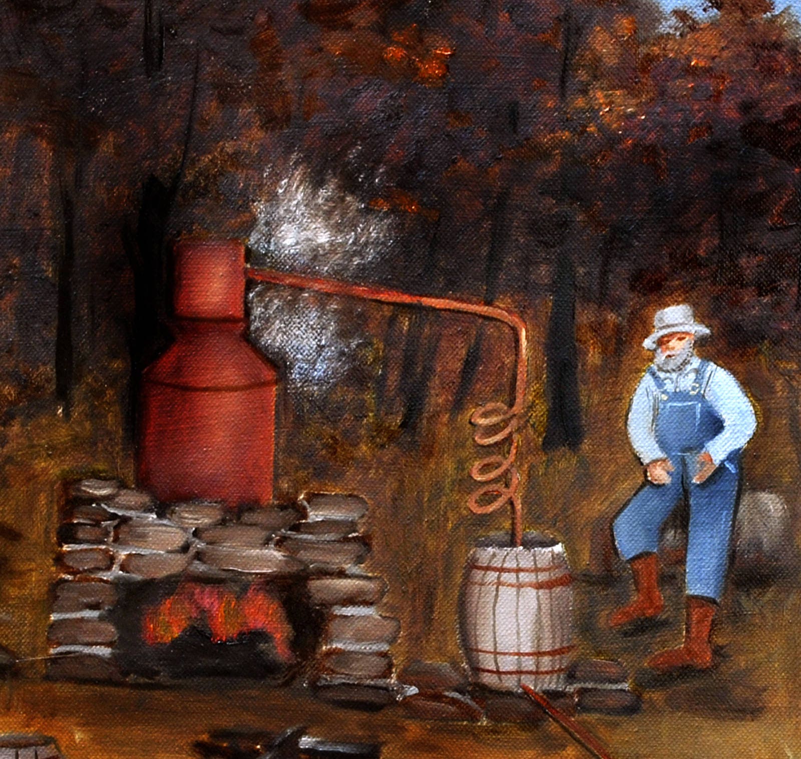 Primitive Folk Art Moonshine Still Prints Autumn Liquor Still Etsy