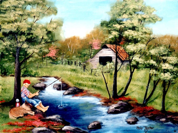 River Landscape by G A Aldrich Art Autumn Fall Cottages Trees 8x10 Print 0217