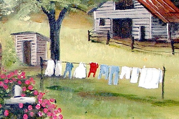 Folk Art Prints Birdbath Rose Arbor Clothes Line Art | Etsy