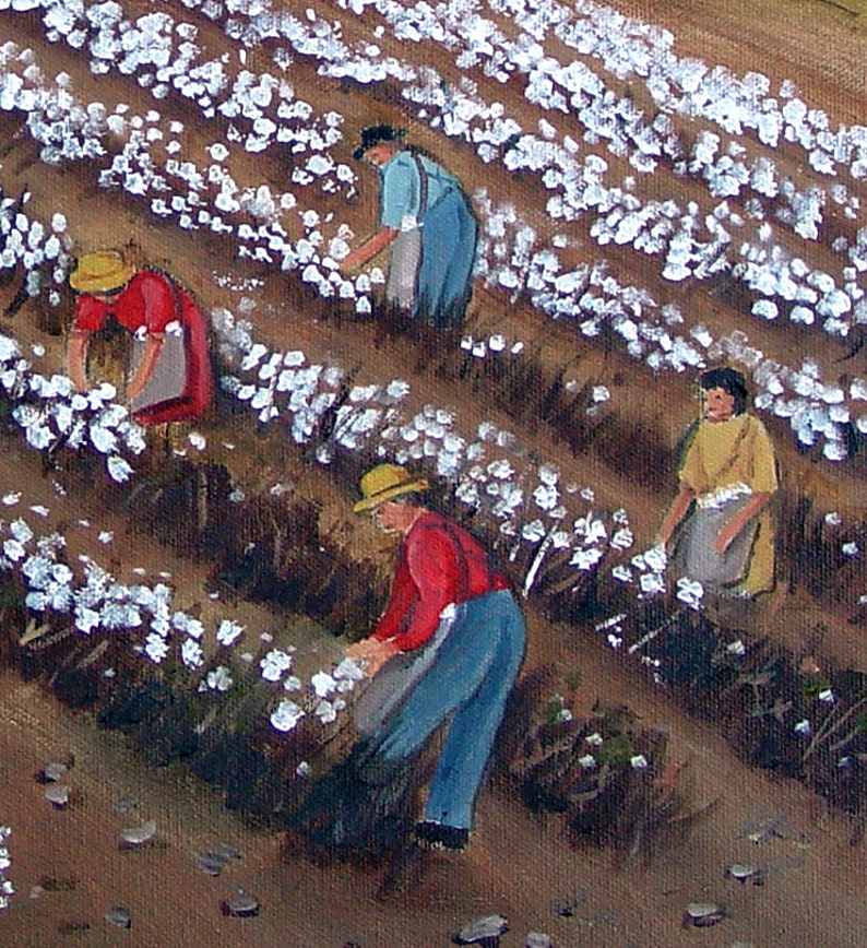 Folk Art Prints Farm painting Cotton Field Art 8x10 Etsy