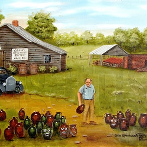 Folk Art Prints Burlon Craigs Pottery Vale NC - Kiln, Country Painting, Americana Print
