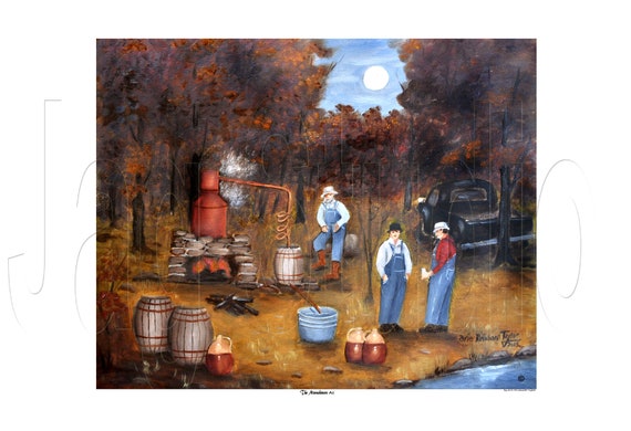 Moonshine Still Print: Primitive Folk Art, North Carolina