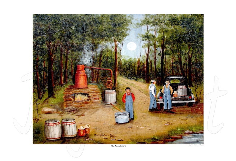 Moonshine Folk Art Prints North Carolina Liquor Still, Full Moon Night Paintings Arie Taylor, Country Art, Wall Art, Home Decor image 10