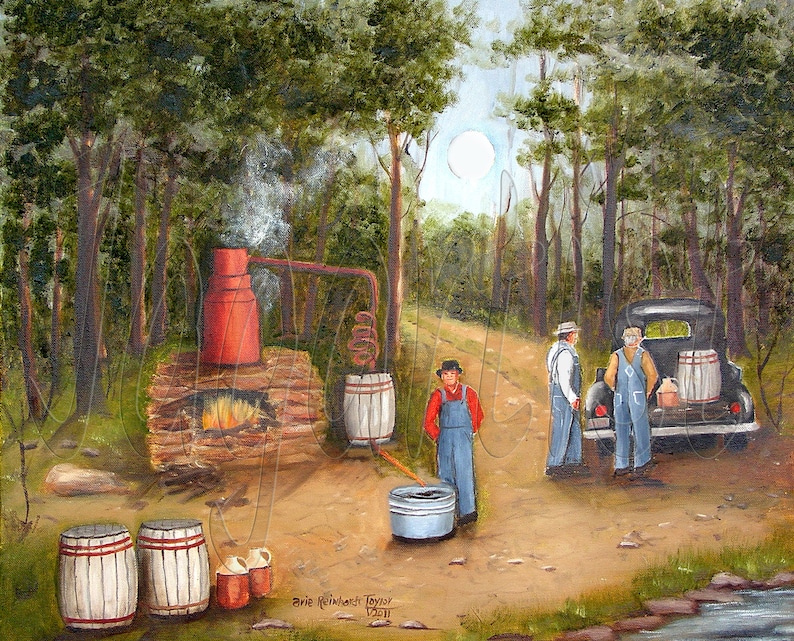 Moonshine Folk Art Prints North Carolina Liquor Still, Full Moon Night Paintings Arie Taylor, Country Art, Wall Art, Home Decor image 9