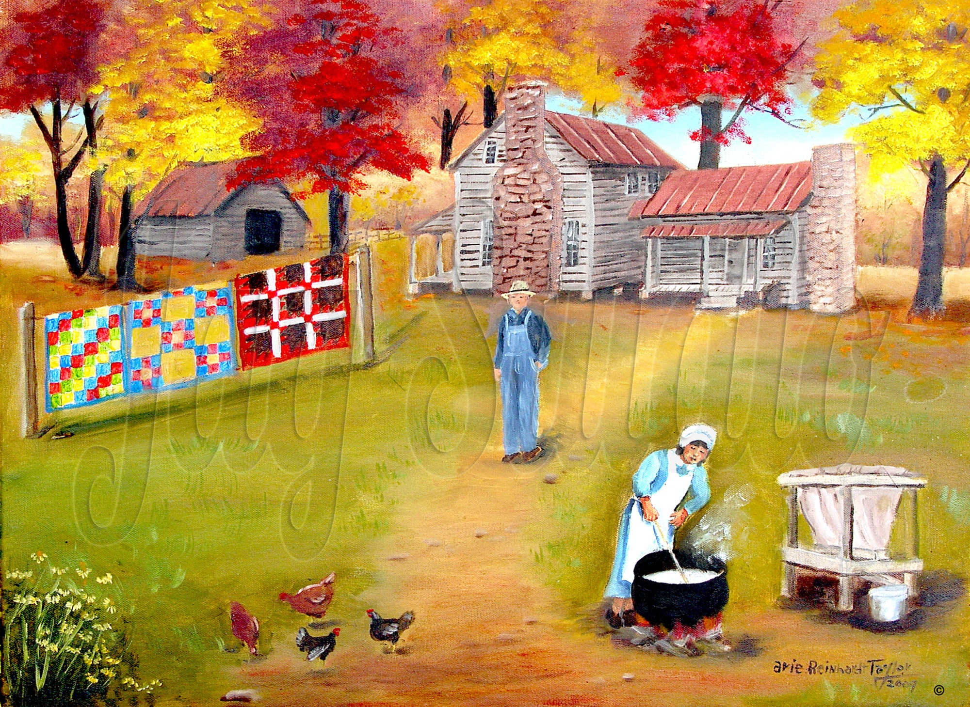 Southern Folk Art Print: Making Lye Soap, Autumn Farmhouse Scene - Etsy, image size:2000x1459