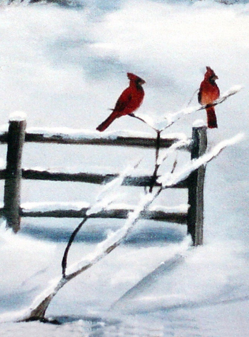 Winter Snow Folk Art Country Scene Log Cabin Fence Snow Red - Etsy