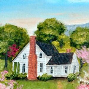 Country Spring Scene Folk Art Print, Tea Party, Pink Trees Dirt Road Mountain Barn Farm House, Arie R Taylor, Picnic, Home Wall Decor Art image 7