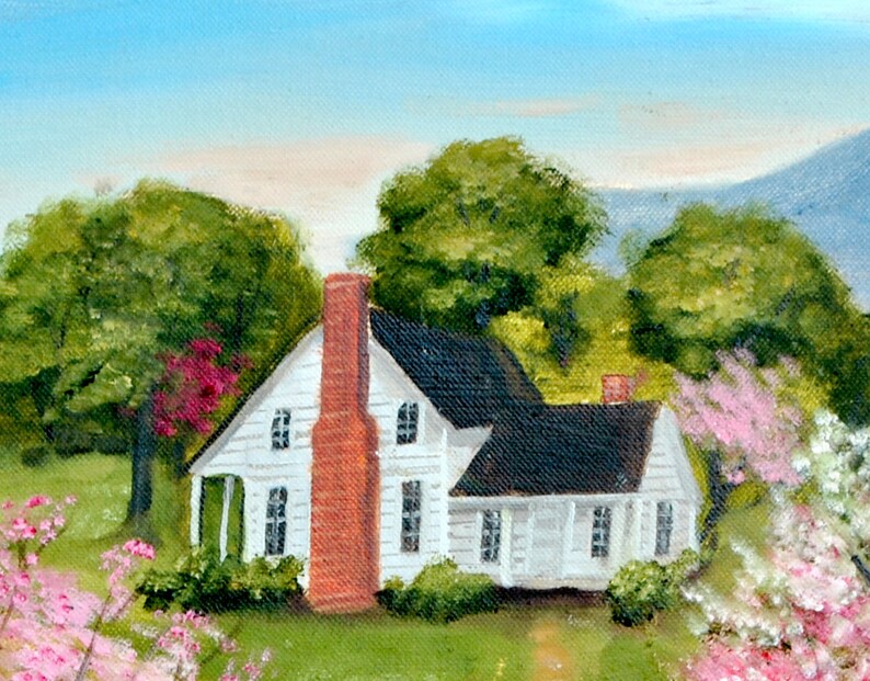 Country Spring Scene Folk Art Print, Tea Party, Pink Trees Dirt Road Mountain Barn Farm House, Arie R Taylor, Picnic, Home Wall Decor Art image 7