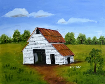 White Barn Painting, Wall Art, minimalist