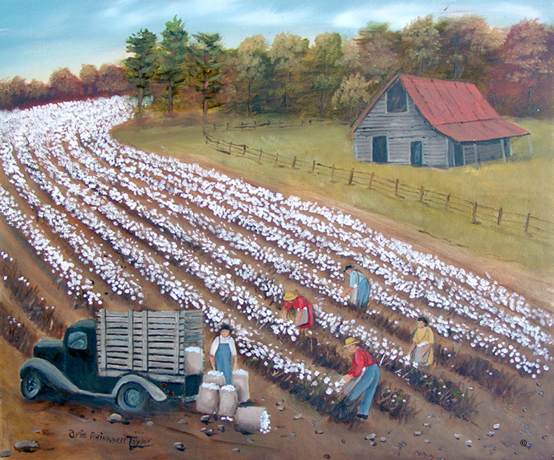 Folk Art Prints Farm painting Cotton Field Art 8x10 Etsy