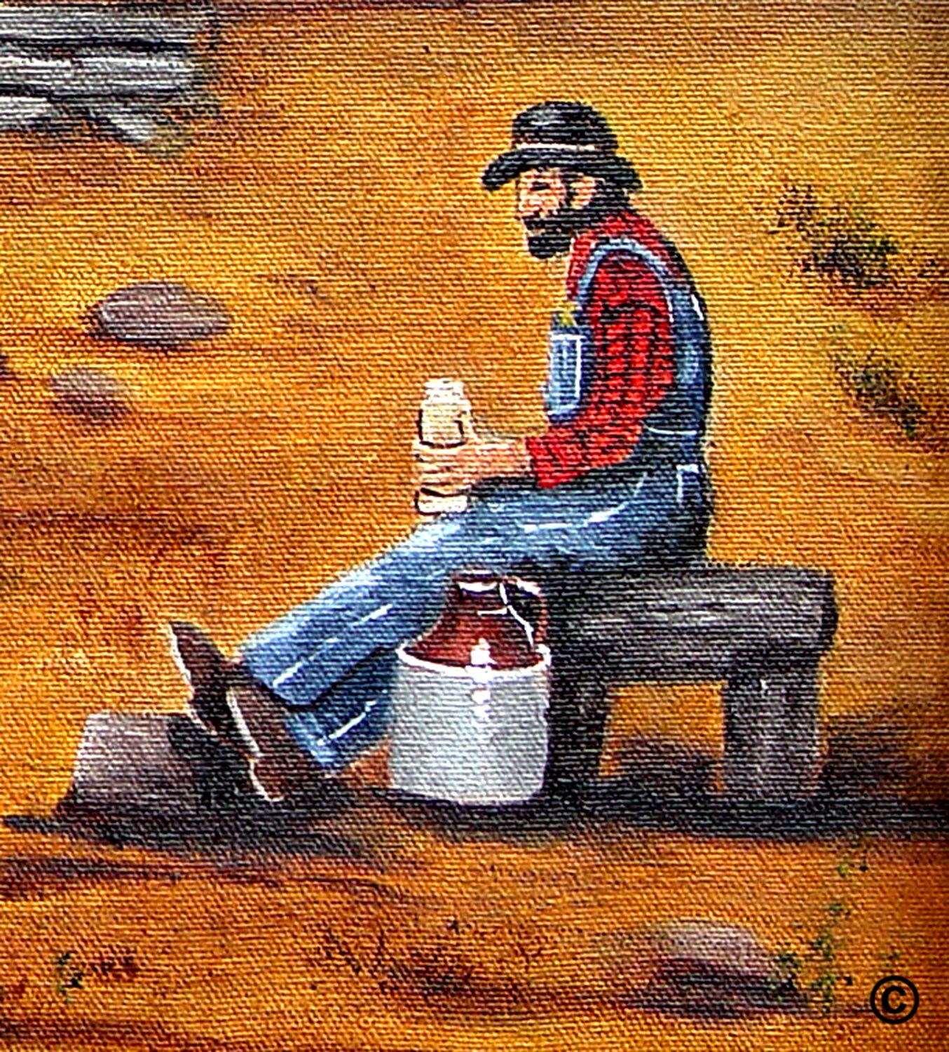 Landscape Moonshiners making liquor at moonshine still of North