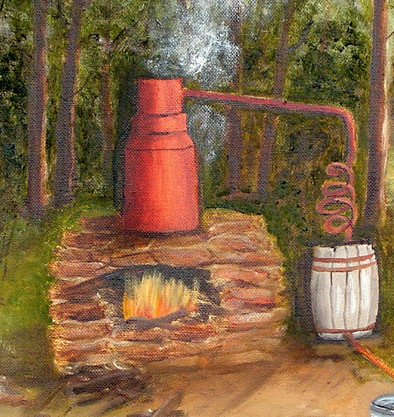 Moonshine Folk Art Prints North Carolina Liquor Still, Full Moon Night Paintings Arie Taylor, Country Art, Wall Art, Home Decor image 2