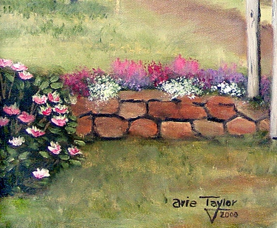 Folk Art Prints Birdbath Rose Arbor Clothes Line Art | Etsy