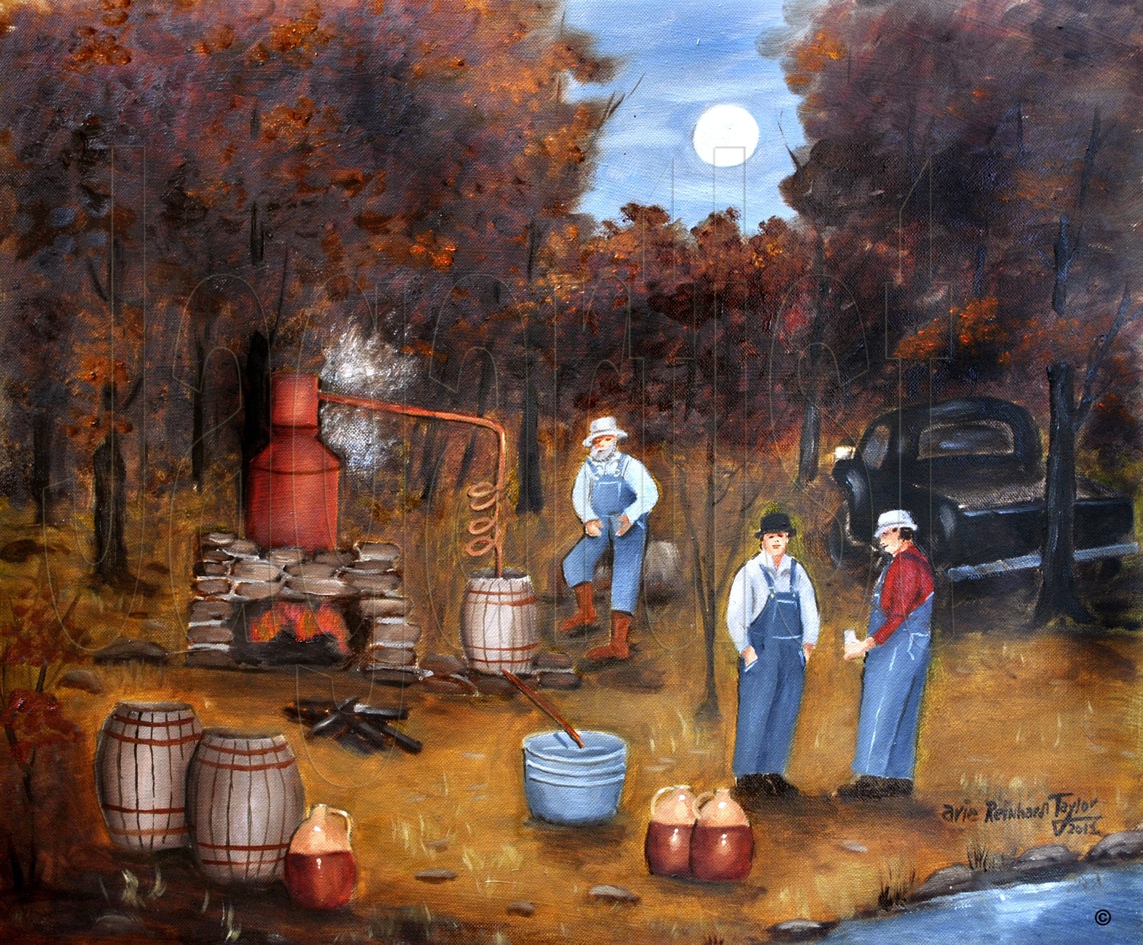 Moonshine Still Print: Primitive Folk Art, North Carolina