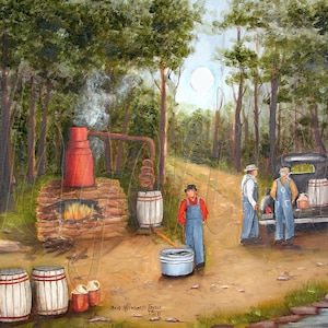 Moonshine Folk Art Prints North Carolina Liquor Still, Full Moon Night Paintings Arie Taylor, Country Art, Wall Art, Home Decor image 1